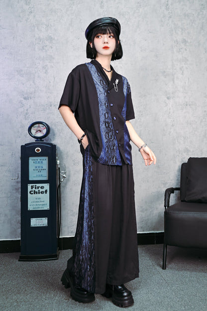 China Stitch Wide Leg Pants