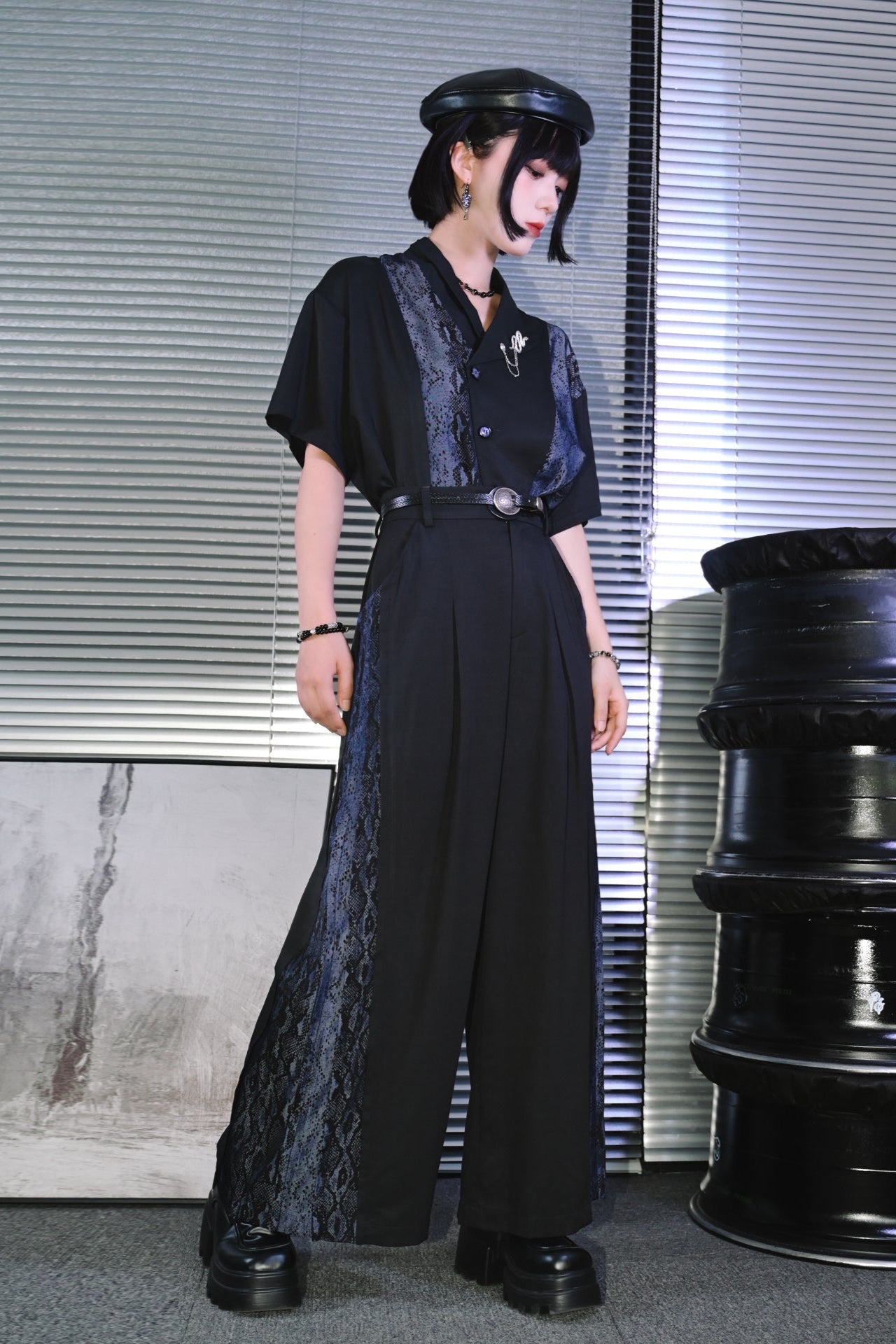 China Stitch Wide Leg Pants