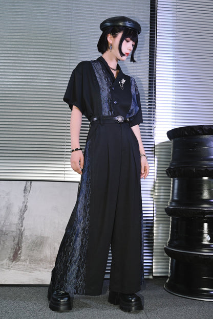 China Stitch Wide Leg Pants