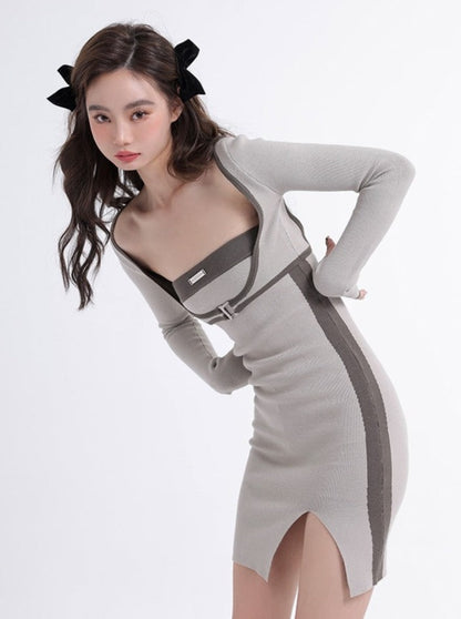 Pure Last Style Square Neck Cardigan + Hot Girl Two Piece Dress