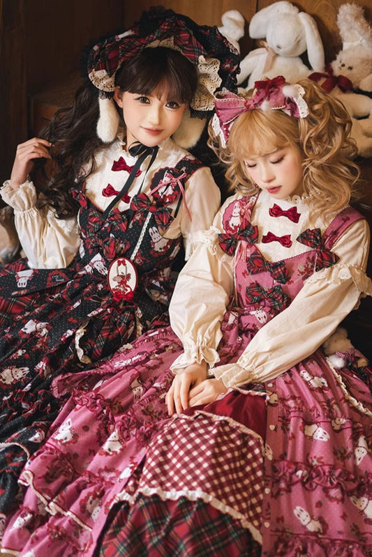 [Pre-order Deadline: January 31] Forest Berry Rabbit Series Lace Stand Collar Ribbon Shirt