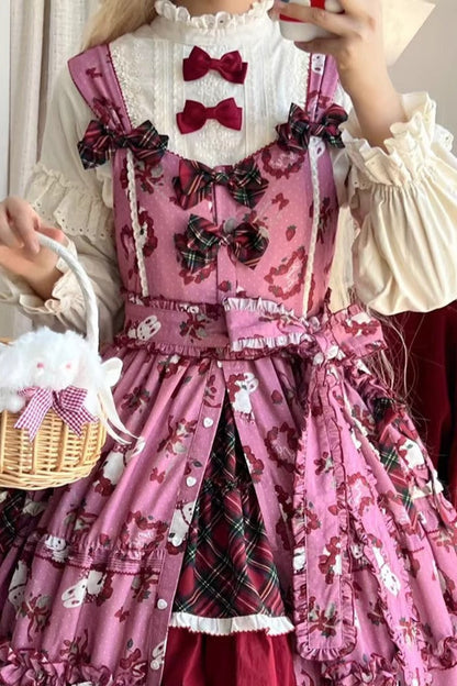[Pre-order Deadline: January 31] Forest Berry Rabbit Series Lace Stand Collar Ribbon Shirt