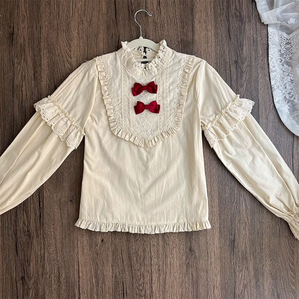 [Pre-order Deadline: January 31] Forest Berry Rabbit Series Lace Stand Collar Ribbon Shirt