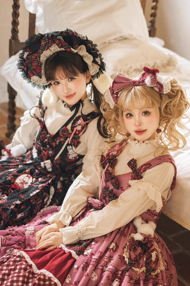 [Pre-order Deadline: January 31] Forest Berry Rabbit Series Lace Stand Collar Ribbon Shirt