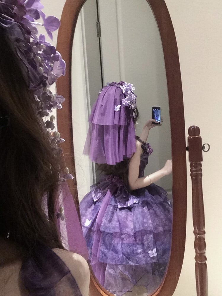 [Pre-order Deadline: May 23] Wisteria Purple Series Hairband Veil + Back Bow Train + Choker + Off-Shoulder Shawl Sleeves