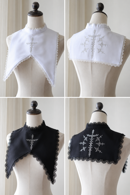 [Scadenza prenotazione 30 maggio] Accessori della serie gothic lolita bianco e nero (choker, spilla a catena, colletto finto 1/2)