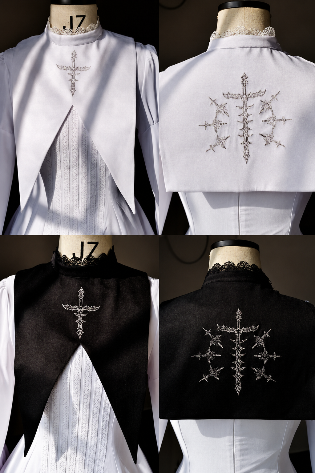 [Scadenza prenotazione 30 maggio] Accessori della serie gothic lolita bianco e nero (choker, spilla a catena, colletto finto 1/2)