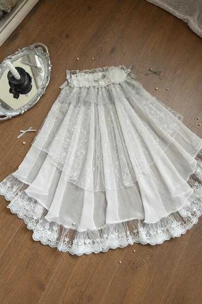 【6月28日予約締切】天使の祈りゴシックレースラッフルティアードプリントJKSドレス＋チョーカー（キャンドルスタンド刺繍ブローチ付き）