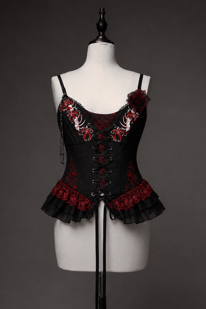 [Pre-order] Red and Black Dark Gothic Lolita Jacquard Corset Bustier Top