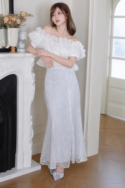 White Chiffon Ruffle Camisole Tops