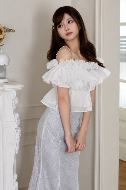 White Chiffon Ruffle Camisole Tops
