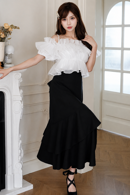White Chiffon Ruffle Camisole Tops