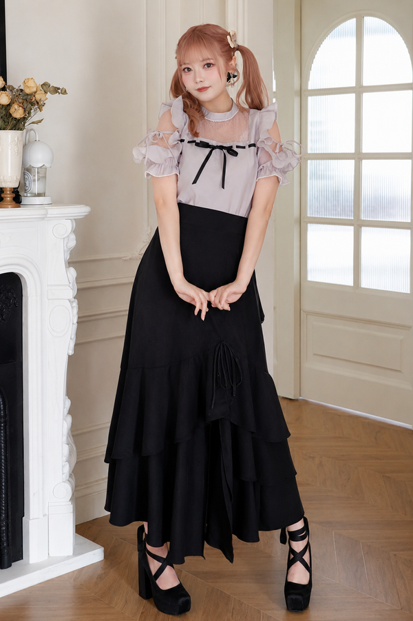 Ruffled Top and Bias-Cut Long Skirt Set-Up