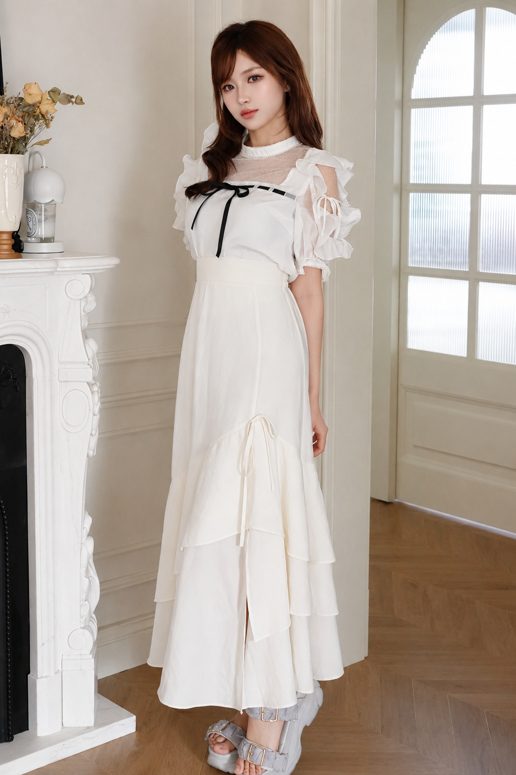 Ruffled Top and Bias-Cut Long Skirt Set-Up