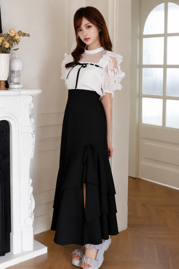 Ruffled Top and Bias-Cut Long Skirt Set-Up