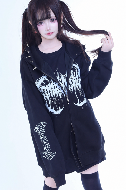 Gothic Print Hooded Hoodie