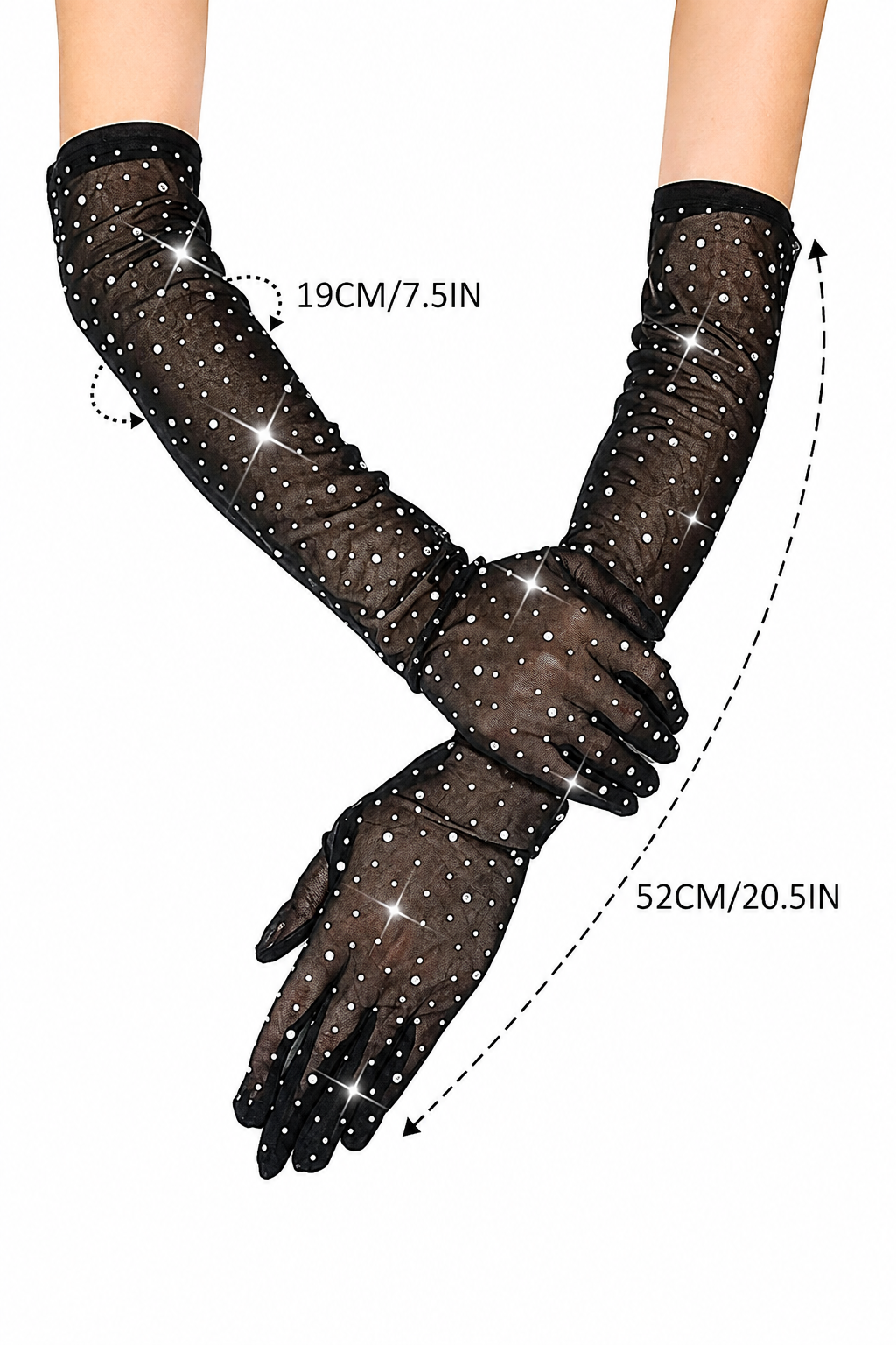 Black Rhinestone Mesh Gloves