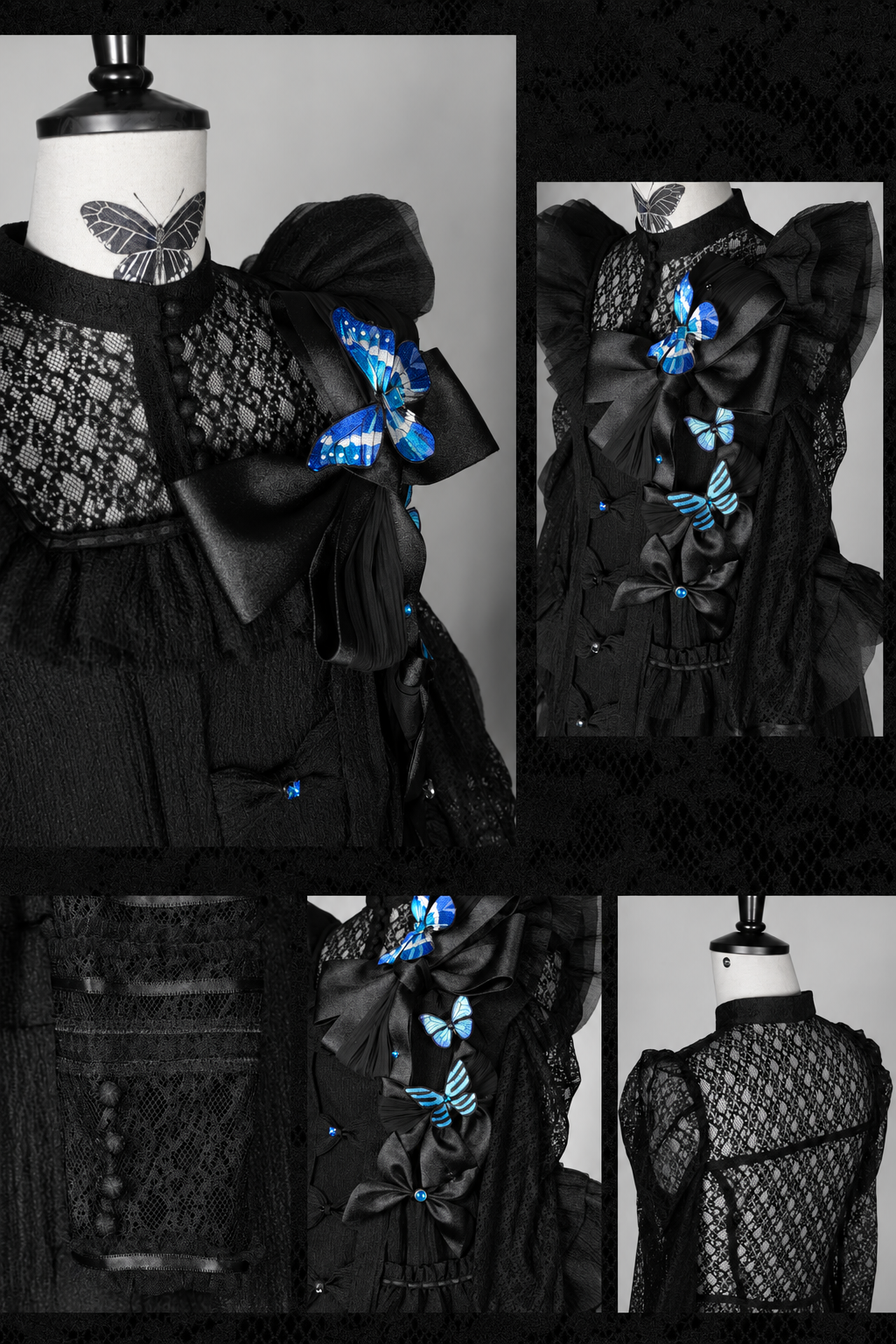 [Vorbestellschluss: 10. Monat, 14. Tag] Schwarz/Weißes Gothic-Lolita-Innentop aus transparenter Spitze mit langen Ärmeln
