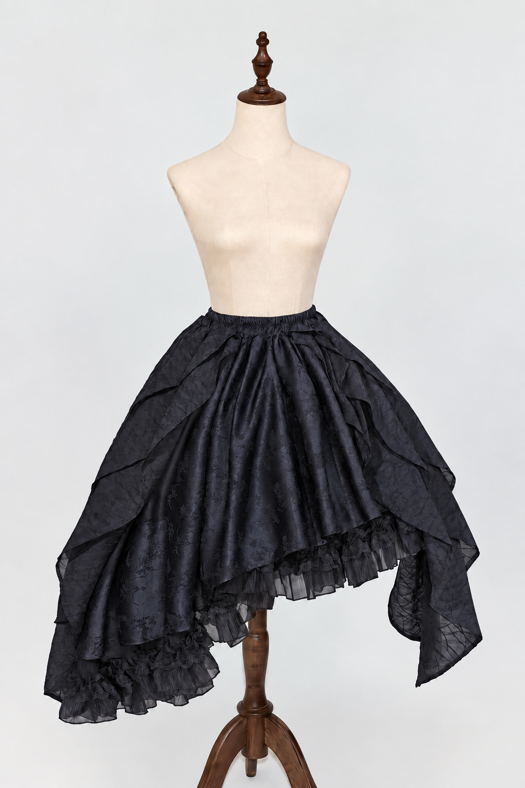 【10月28日予約締切】Black Butterfly Gothic Lolita Puff Sleeve Dress Top + Layered Ruffle Asymmetrical Hem Skirt Set (With Chest Brooch + Waist Brooch)