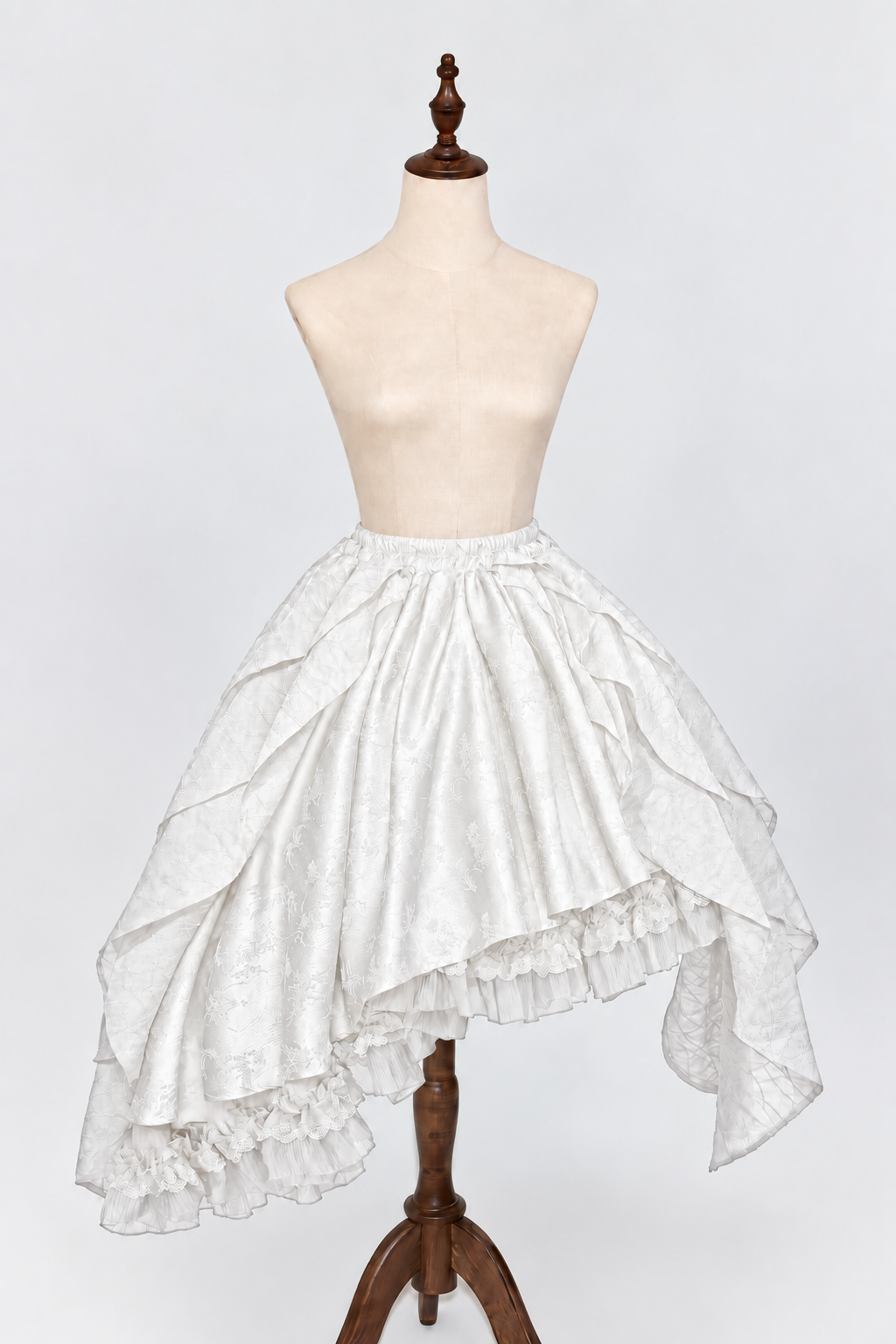 【10月28日予約締切】White Butterfly Gothic Lolita Puff Sleeve Dress Top + Layered Ruffle Asymmetrical Hem Skirt Set (With Chest Brooch + Waist Brooch)