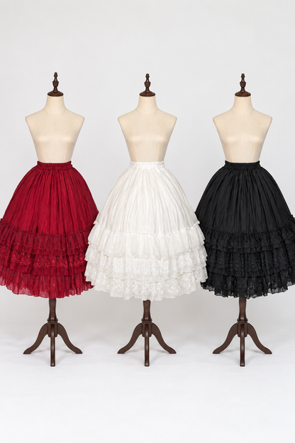 【10月28日予約締切】Black/White/Red Tiered Lace Ruffle Lolita Skirt