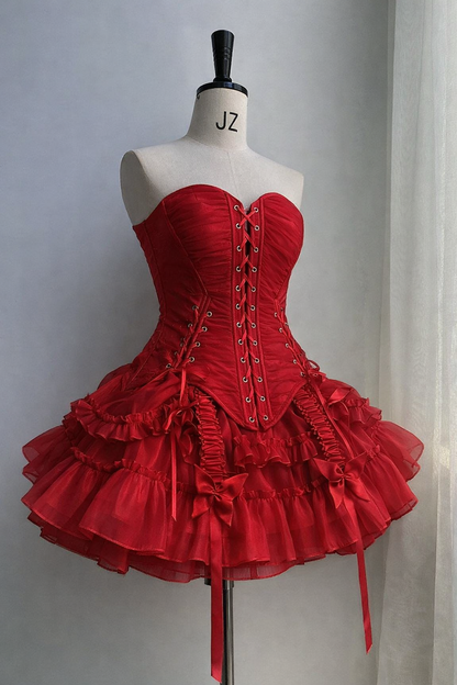 【1月29日予約締切】ゴシックレースアップコルセットビスチェトップス＋ドロストフリルスカート＋バタフライストラップ