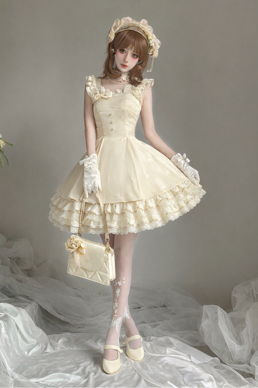 【1月29日予約締切】エレガントスイートロリータフリルリボンサスドレス＋チョーカー