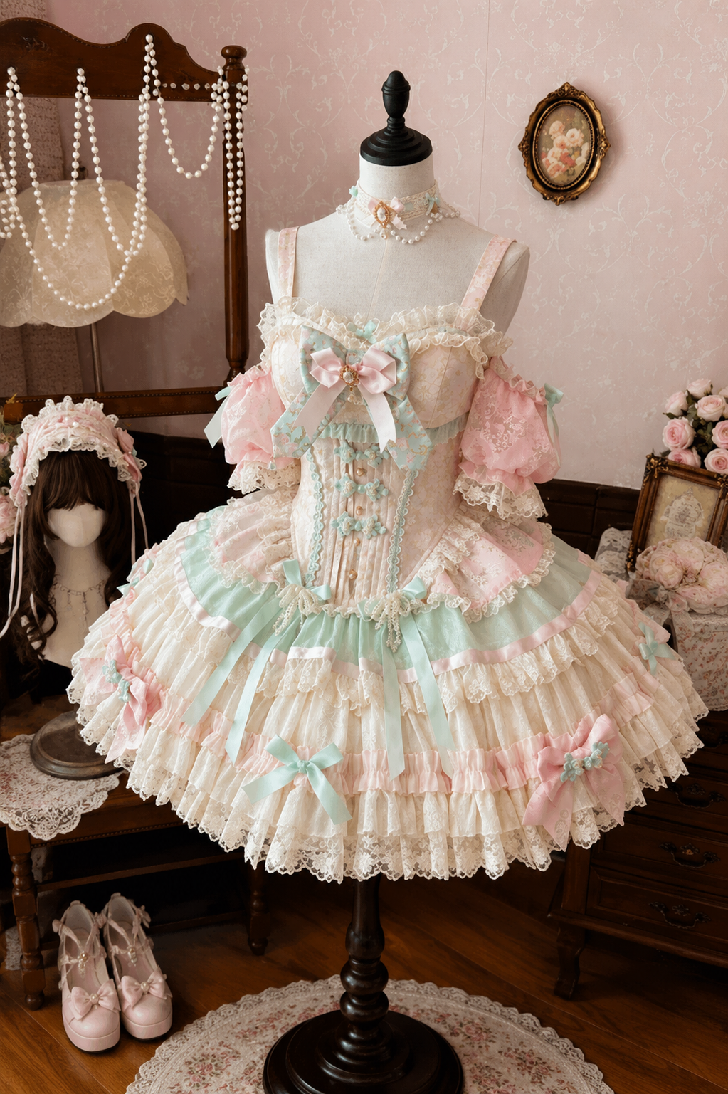 Traum-China-Ballerina-Lolita-Kleid + Accessoires