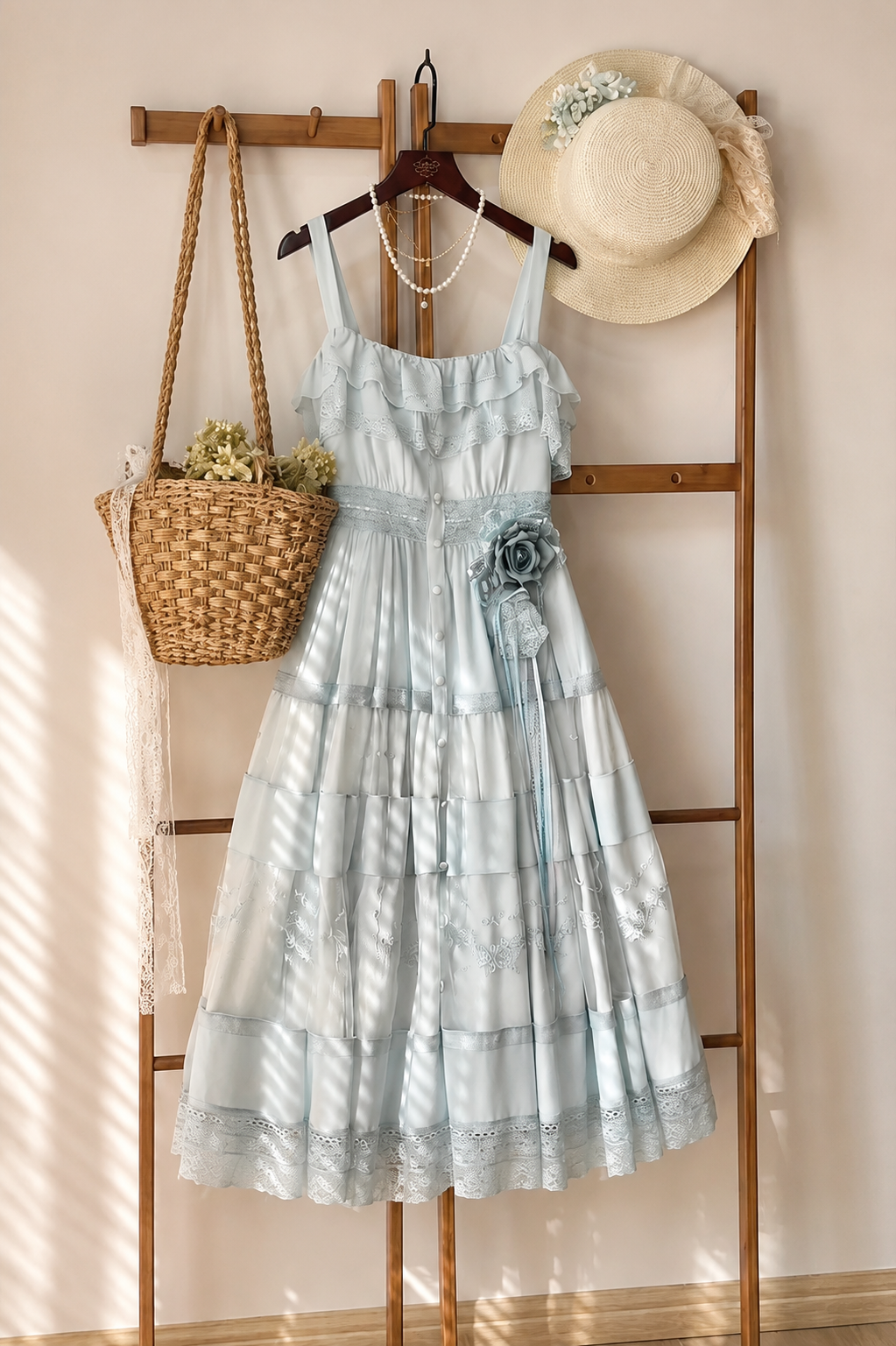 【Cierre de reservas: 22 de junio】Vestido romántico en capas con bordado floral azul/negro