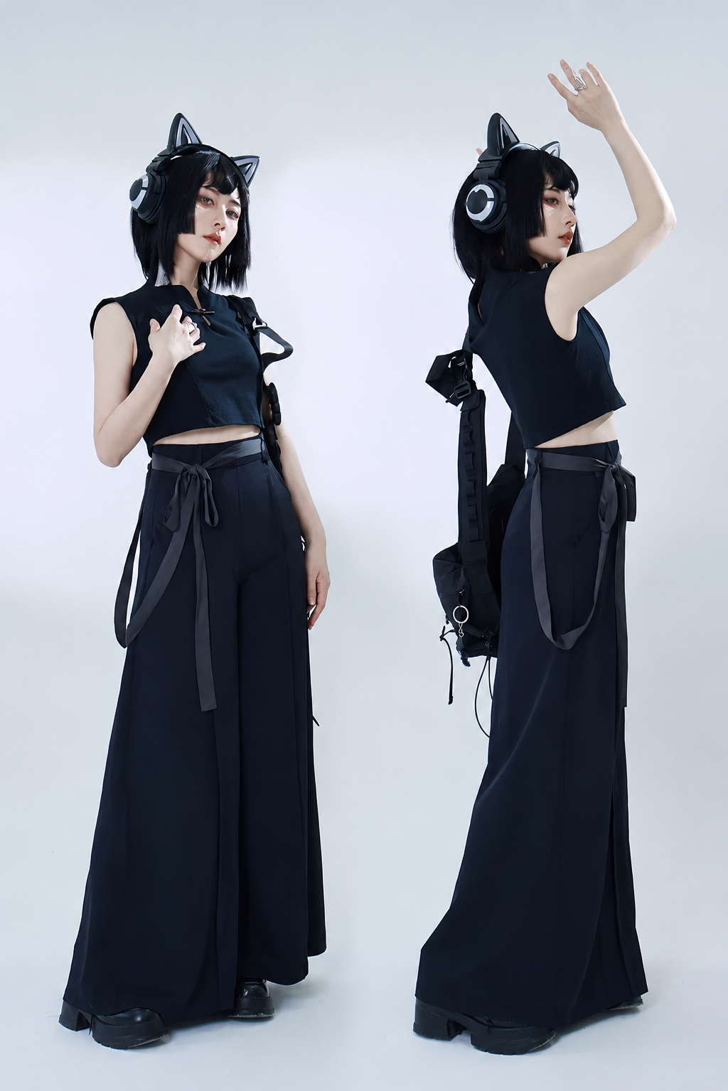 [Pre-Order] Black/White Cyber Chinese Crop Top