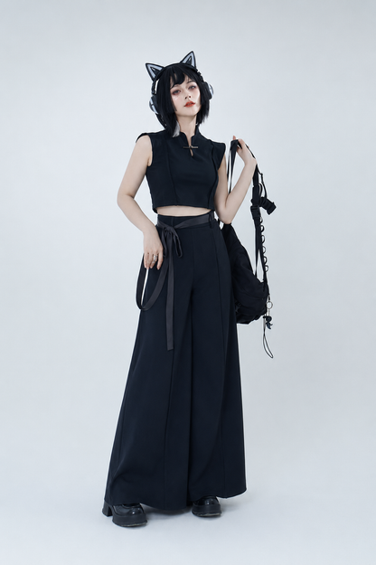 [Pre-Order] Black/White Cyber Chinese Crop Top