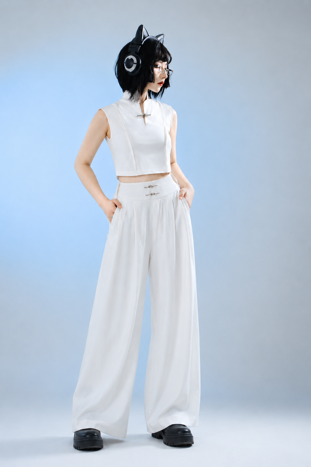 [Producto en reserva] Pantalones anchos estilo cyber chino en negro/blanco/gris/verde
