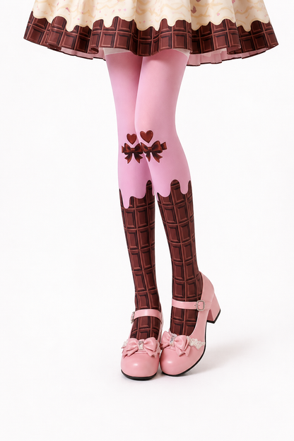 Medias lolita con lazo de chocolate dulce