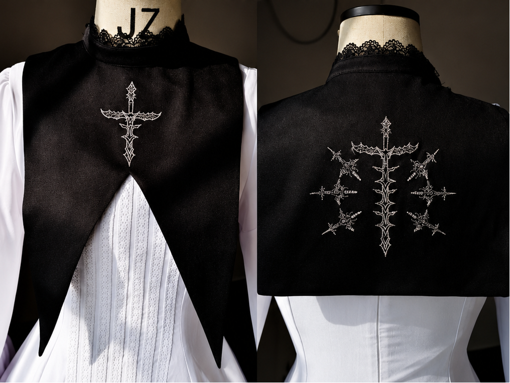 [Scadenza prenotazione 30 maggio] Accessori della serie gothic lolita bianco e nero (choker, spilla a catena, colletto finto 1/2)