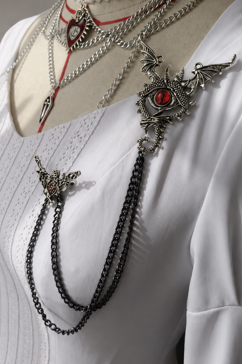 [Scadenza prenotazione 30 maggio] Accessori della serie gothic lolita bianco e nero (choker, spilla a catena, colletto finto 1/2)