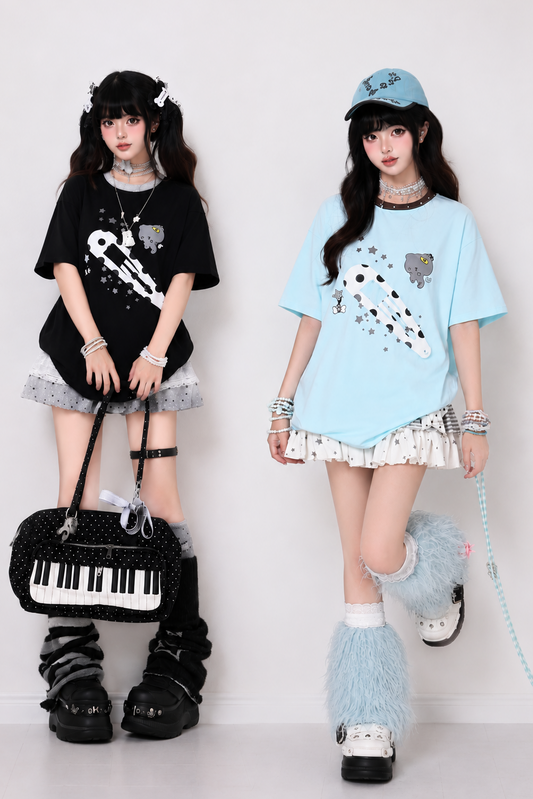 Cat Clip Subculture Loose T-Shirt
