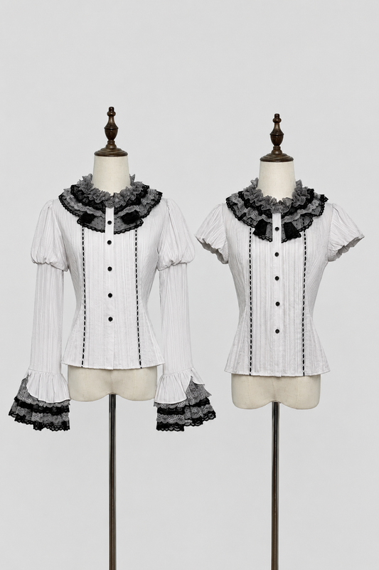 [Pre-order Deadline: May 19] Classic Layered Lace Ruffle Bell Sleeve Blouse + Puff Sleeve Blouse