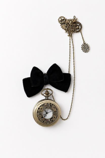 [Reservierungsschluss 30. Juni] Blaue x weiße Alice-im-Wunderland Sweet-Lolita-Accessoires-Serie (Hasenohren-Hut, Hasenohren-Haarreif, Halsband, Taschenuhr-Brosche, rückseitige Schleppen-Schleife, Handgelenkstulpen)