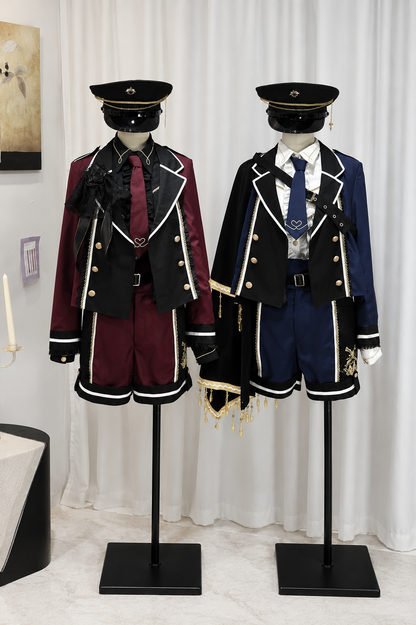 【6月28日予約締切】レッドブラック/ブルーブラックダークプリンスロリータジャケット＋ショートパンツ＋ネクタイ＋ウエストバッグ付きベルト