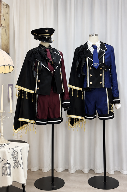【6月28日予約締切】レッドブラック/ブルーブラックダークプリンスロリータジャケット＋ショートパンツ＋ネクタイ＋ウエストバッグ付きベルト