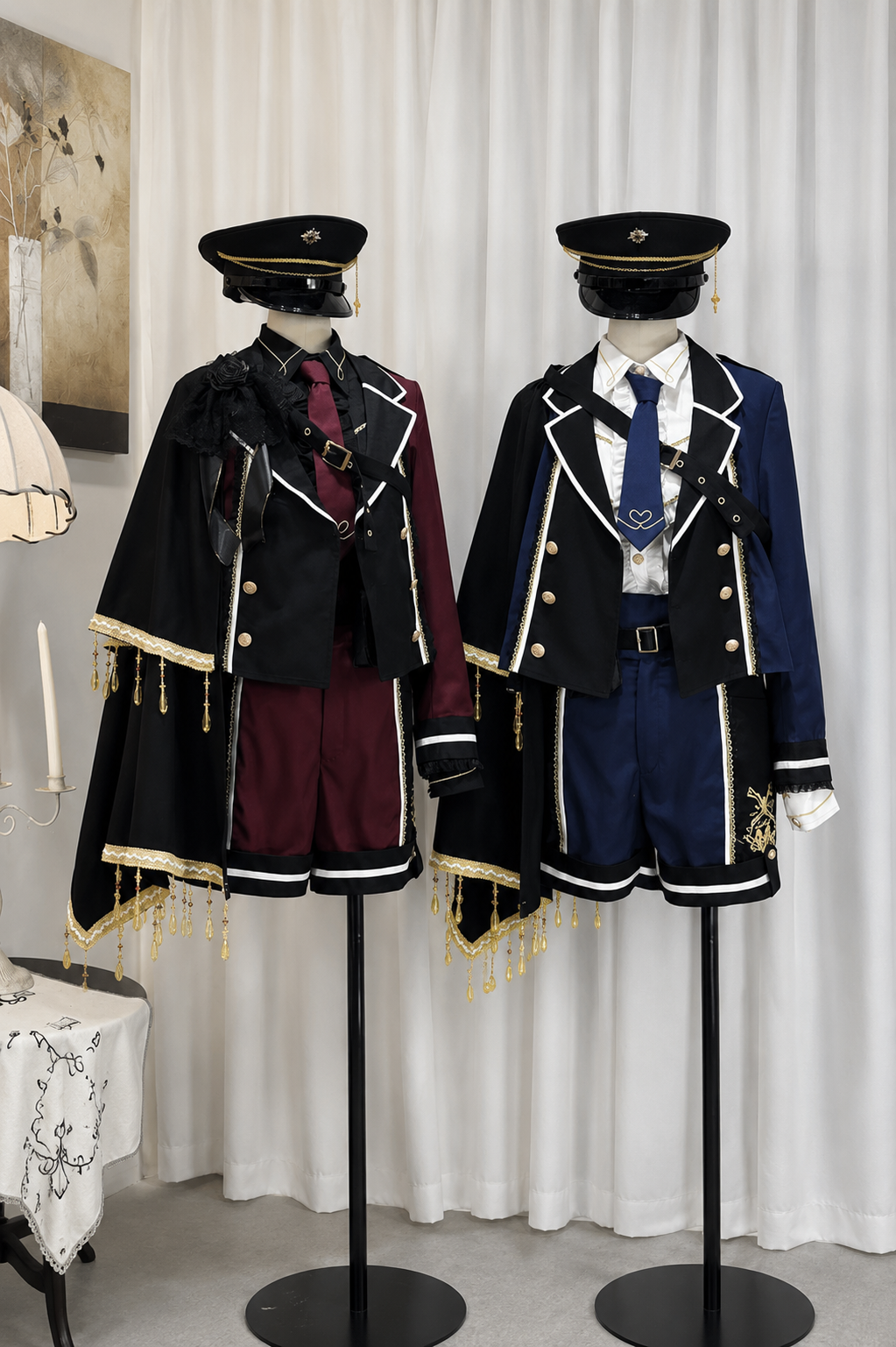 【6月28日予約締切】レッドブラック/ブルーブラックダークプリンスロリータジャケット＋ショートパンツ＋ネクタイ＋ウエストバッグ付きベルト