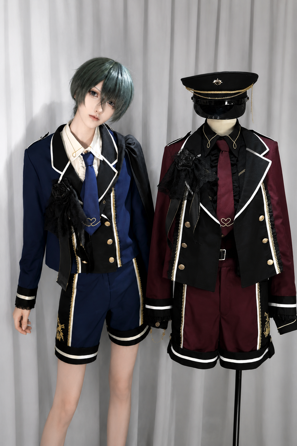 【6月28日予約締切】レッドブラック/ブルーブラックダークプリンスロリータジャケット＋ショートパンツ＋ネクタイ＋ウエストバッグ付きベルト