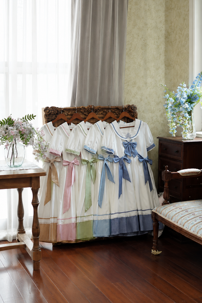 [Reservierungsschluss 28. Juni] 5 Farben/Sailor-Lolita-Streifenkleid mit Schleife und Puffärmeln