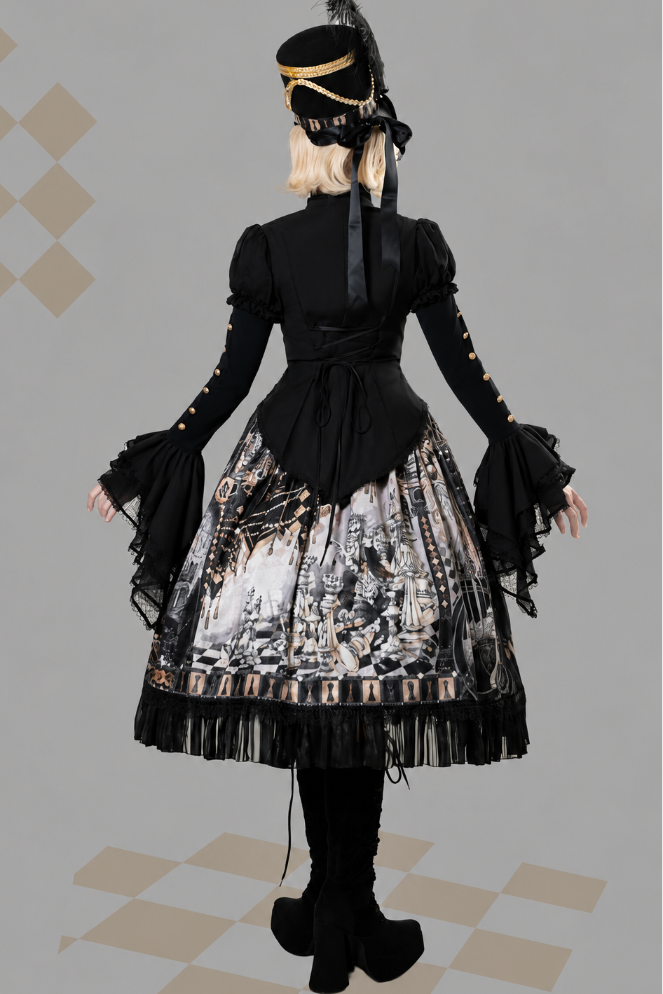 [Pre-order Deadline: July 25] Black/White Gothic Lolita Elegant Ruffle High-Neck Bell-Sleeve Lace Ruffle Shirt