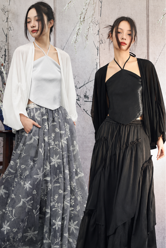 White/Black Dolman Sleeve Sheer Cardigan