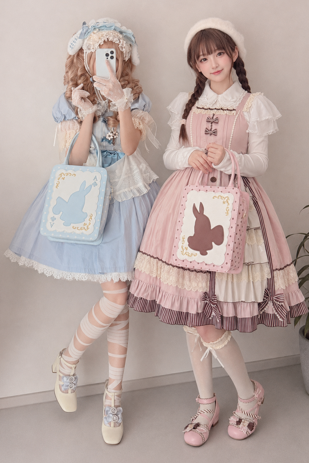 [Clôture des réservations le 16 juillet] Sac carré Alice fantaisie lapin cartes à pois avec bandoulière