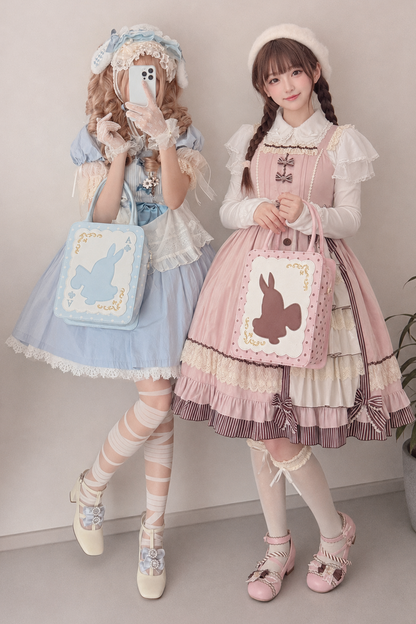[Clôture des réservations le 16 juillet] Sac carré Alice fantaisie lapin cartes à pois avec bandoulière