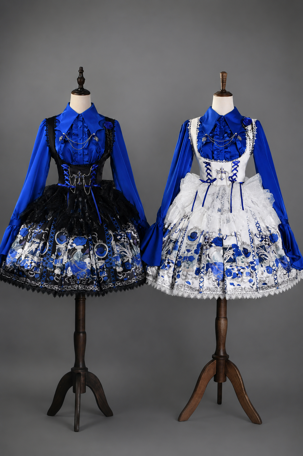 [Pre-order Deadline: June 19] Blue x Black / Blue x White Skull Rose Gothic Lolita Spiderweb Tulle JSK Dress