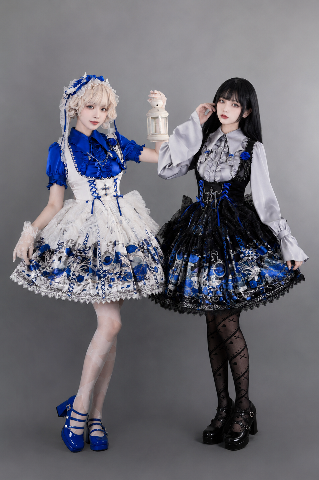 [Pre-order Deadline: June 19] Blue x Black / Blue x White Skull Rose Gothic Lolita Spiderweb Tulle JSK Dress