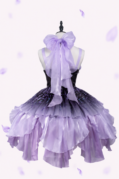 [Pre-order Deadline: June 18] Wisteria Purple Gradient Fairy Lolita Bow Layered JSK Dress + Full Set (Dress + Flower Hat)